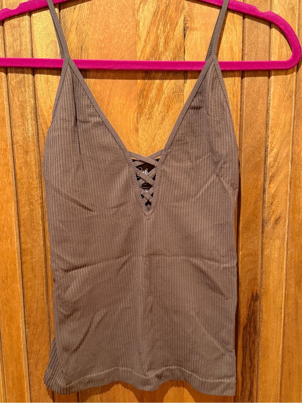 Free People Vintage Brown Ribbed Lace-Up V-Neck Cami NWOT